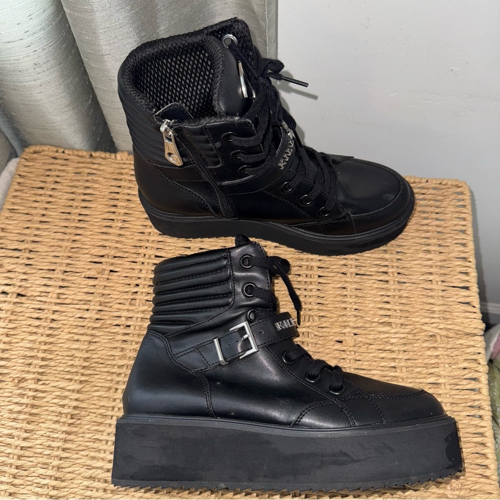 Killstar Luna Black Platform Boots 8 Vegan Leather Rare Punk Goth - Picture 3 of 14